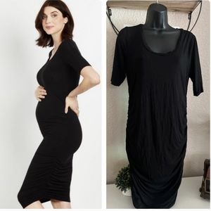 Motherhood black ruched T-shirt dress sz M